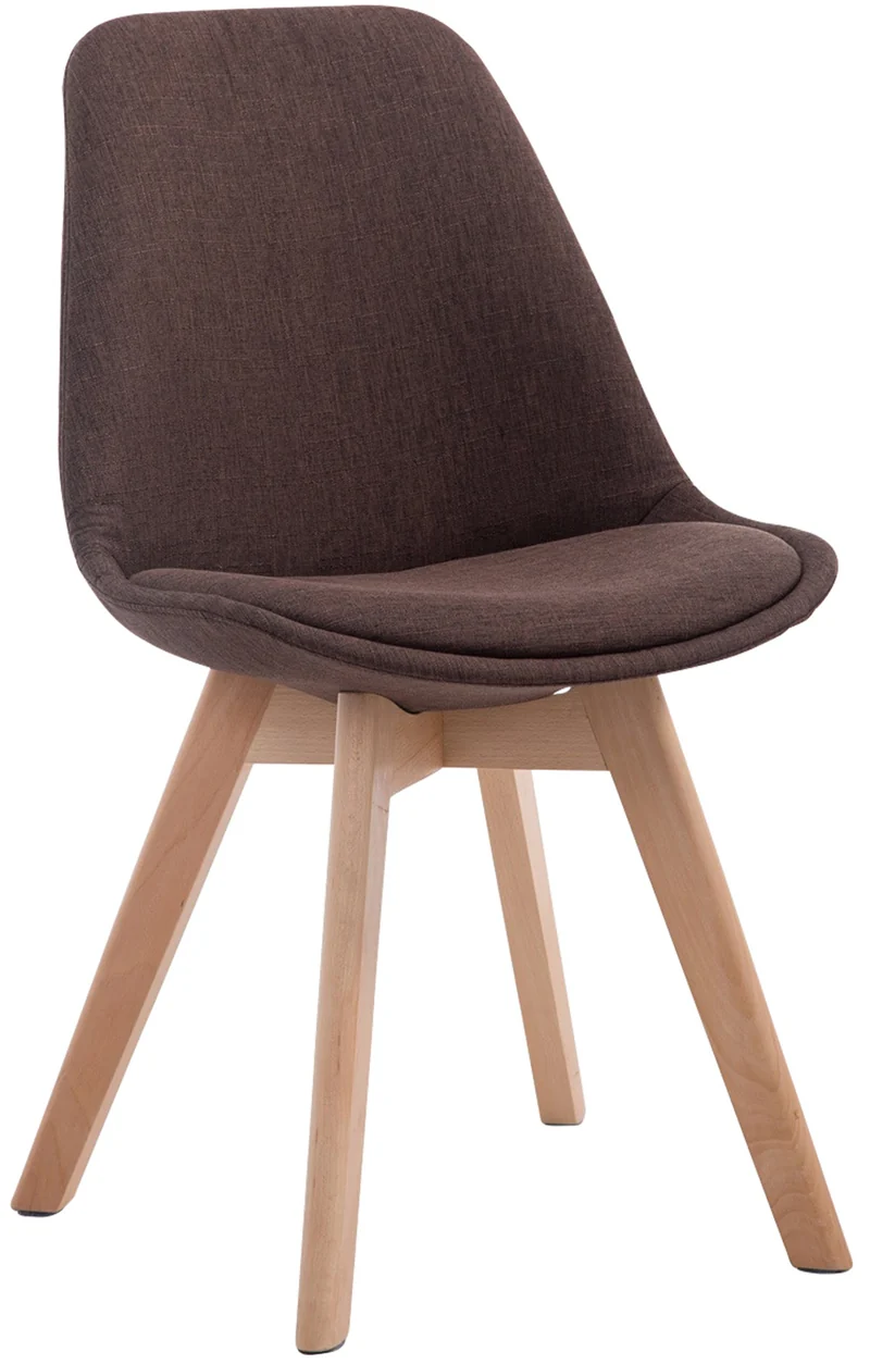 Chaise de salle à manger x1 design scandinave en tissu marron et piètement à 4 pieds en bois clair 10_0003273