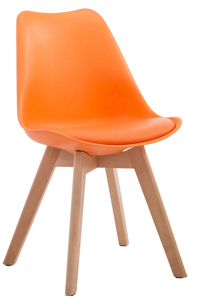 Chaise de salle à manger x1 design scandinave en PVC et plastique orange et piètement à 4 pieds en bois clair 10_0003268
