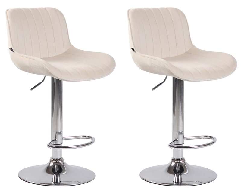 Lot de 2 tabourets de bar moderne confortable réglable en velours crème pied trompette métal TDB10393