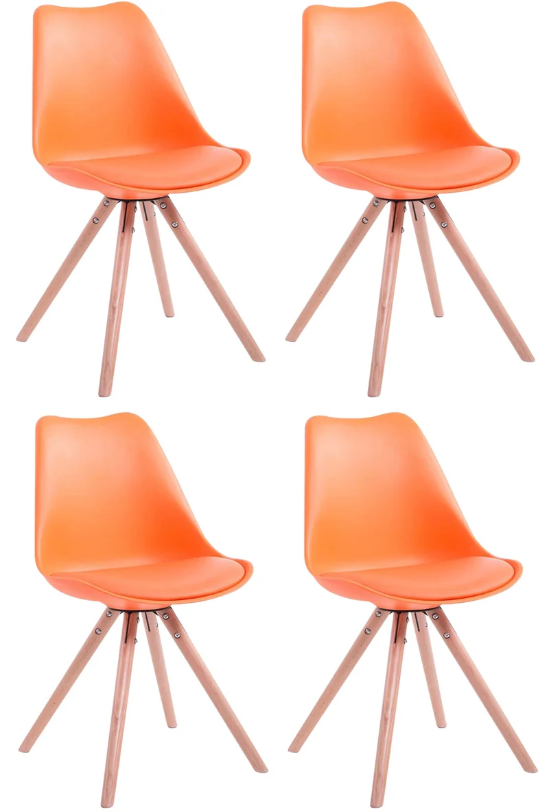4 chaises de salle à manger style scandinave en synthétique et plastique orange pieds rond en bois clair CDS10376