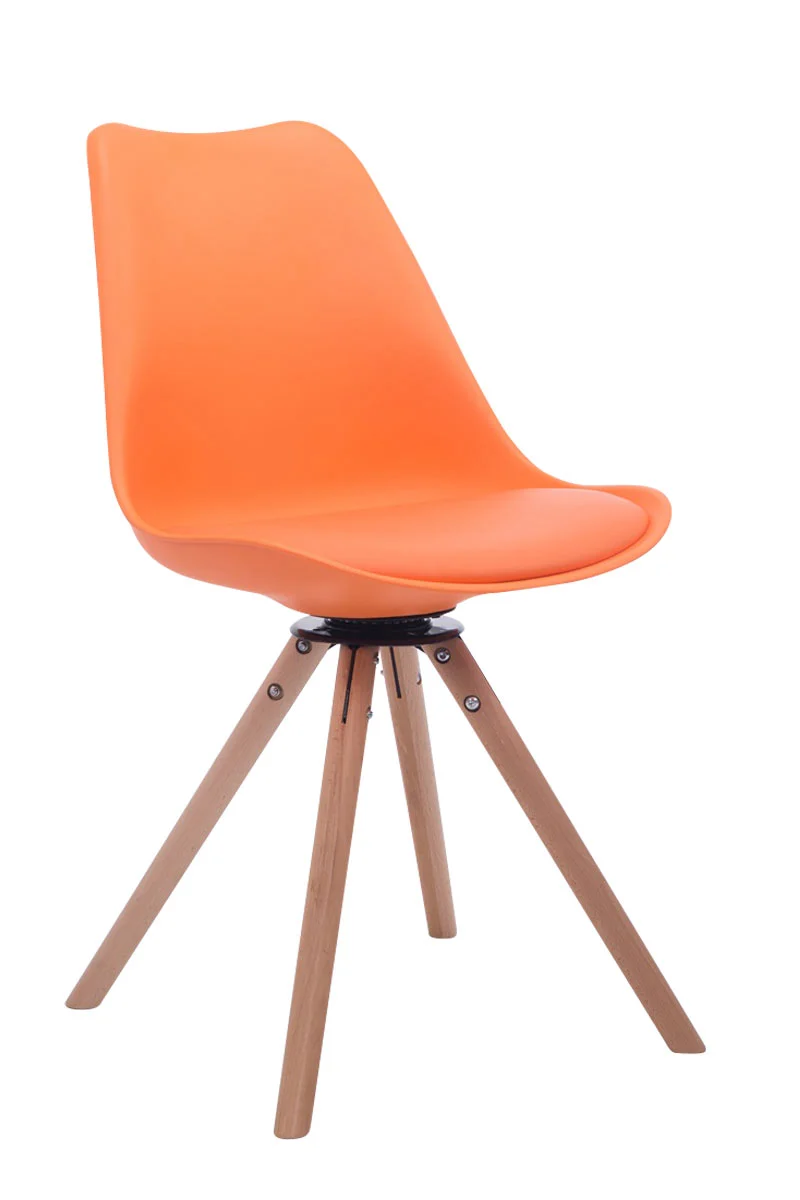 Chaise de salle à manger x1 chaise visiteur assise pivotant à 360° en plastique et PVC orange piètement en bois rond clair 10_0008486