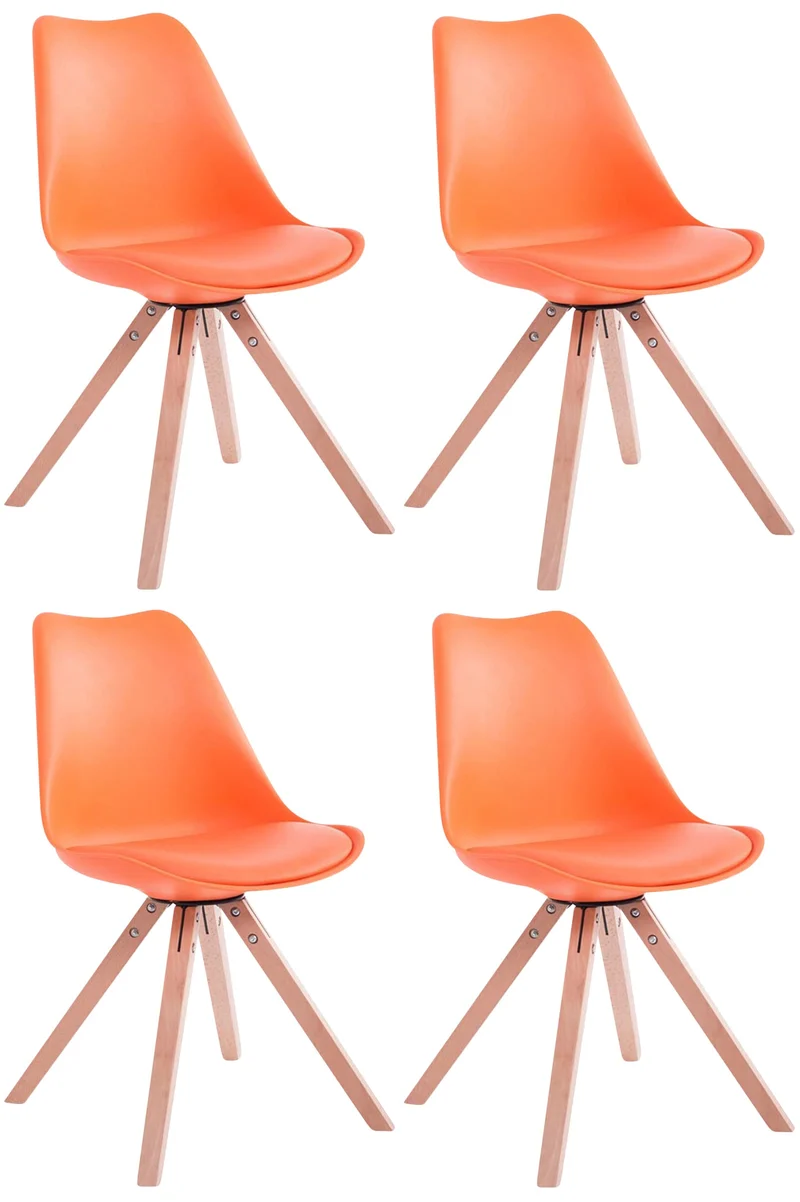 4 chaises de salle à manger style scandinave en synthétique et plastique orange pieds carré en bois clair CDS10368