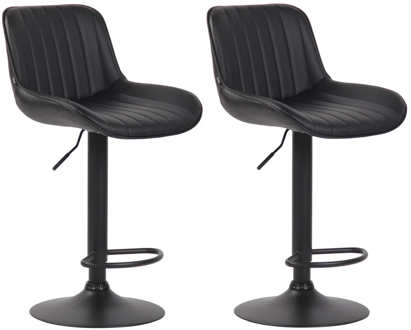 Lot de 2 tabourets de bar chaises hautes en PVC noir coutures verticales support en métal noir 10_0004281