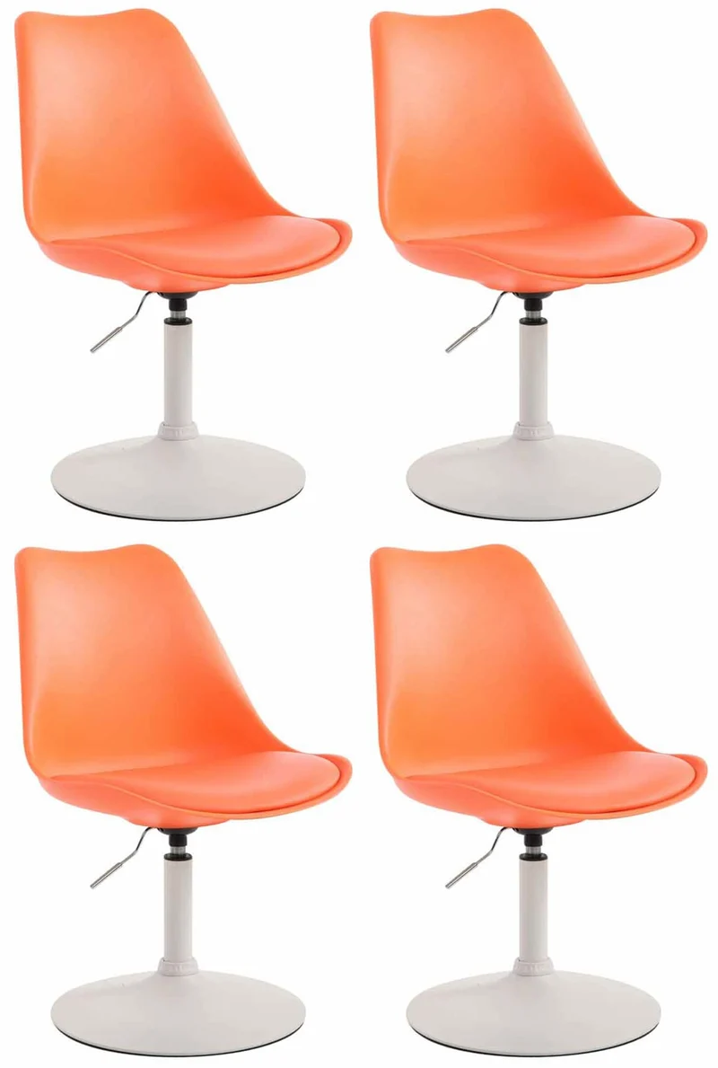 Lot de 4 chaises de salle à manger pivotante hauteur réglable en plastique orange et pied trompette en métal blanc 10_0006711