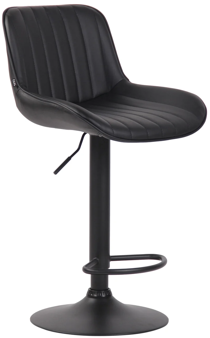 Tabouret de bar chaise haute x1 en PVC noir coutures verticales support en métal noir 10_0005101