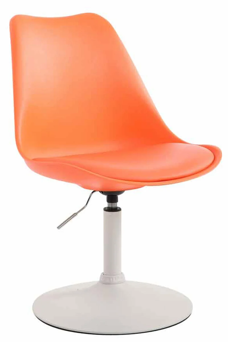Chaise de salle à manger x1 pivotante hauteur réglable en plastique orange et pied trompette en métal blanc 10_0008483