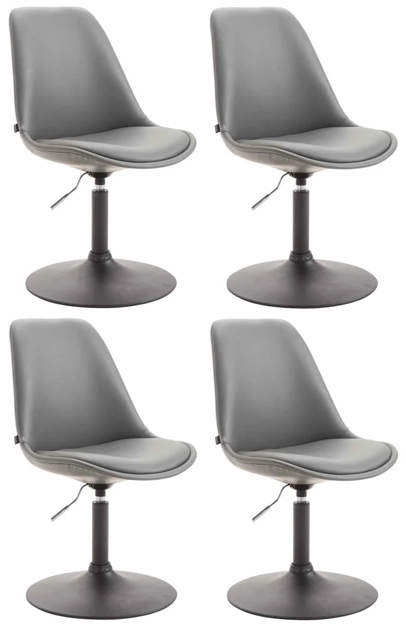 Lot de 4 chaises de salle à manger pivotante hauteur réglable en PVC gris et pied trompette métal noir 10_0001804