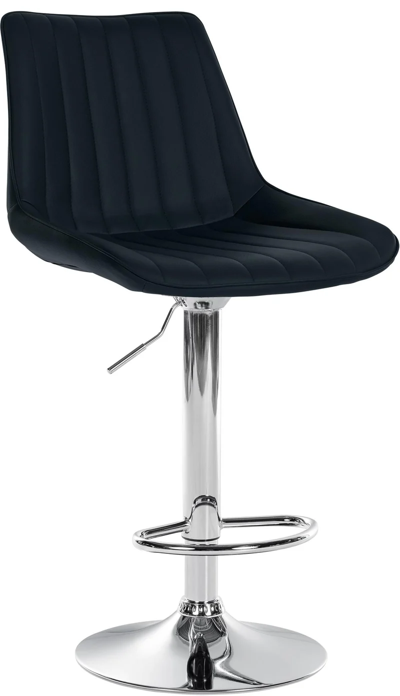 Tabouret de bar x1 réglable en hauteur pivotant à 360° assise en PVC noir couture verticale pied métal aspect chromé 10_0005421