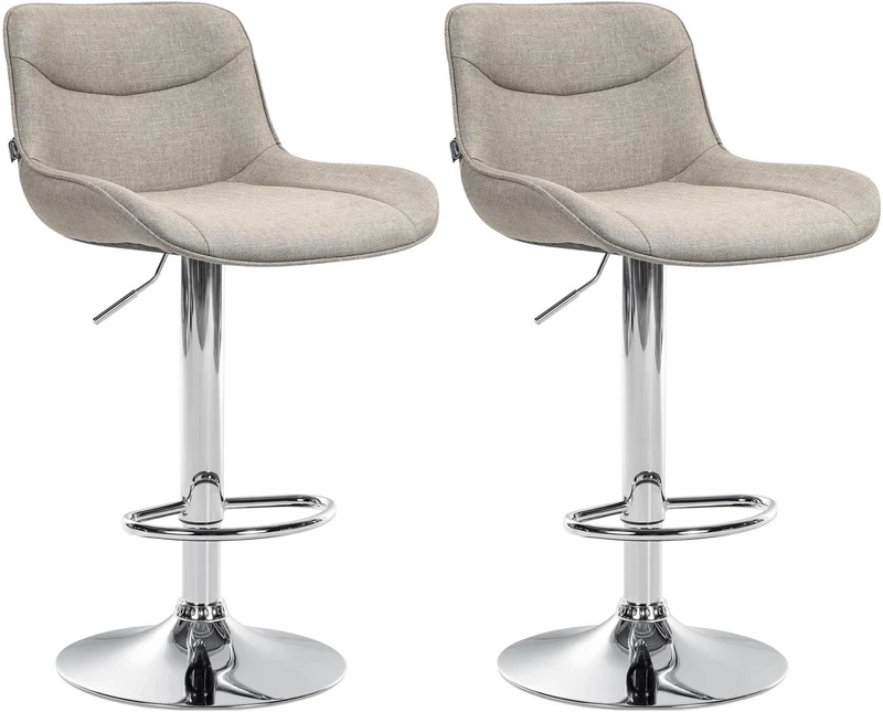 Lot de 2 tabourets de bar pivotant forme ergonomique surpiqûres décoratives en tissu taupe cadre en métal chromé 10_0005998