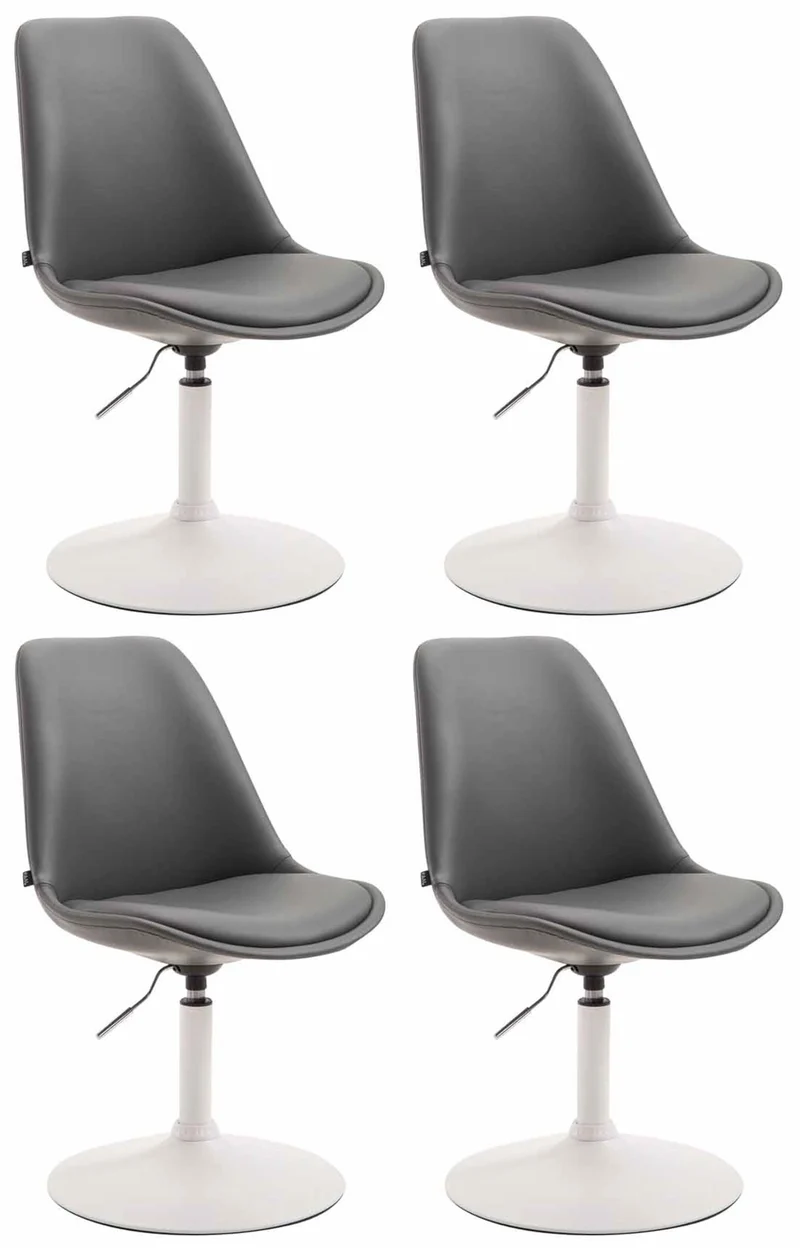 Lot de 4 chaises de salle à manger pivotante hauteur réglable en PVC gris et pied trompette en métal blanc 10_0008771
