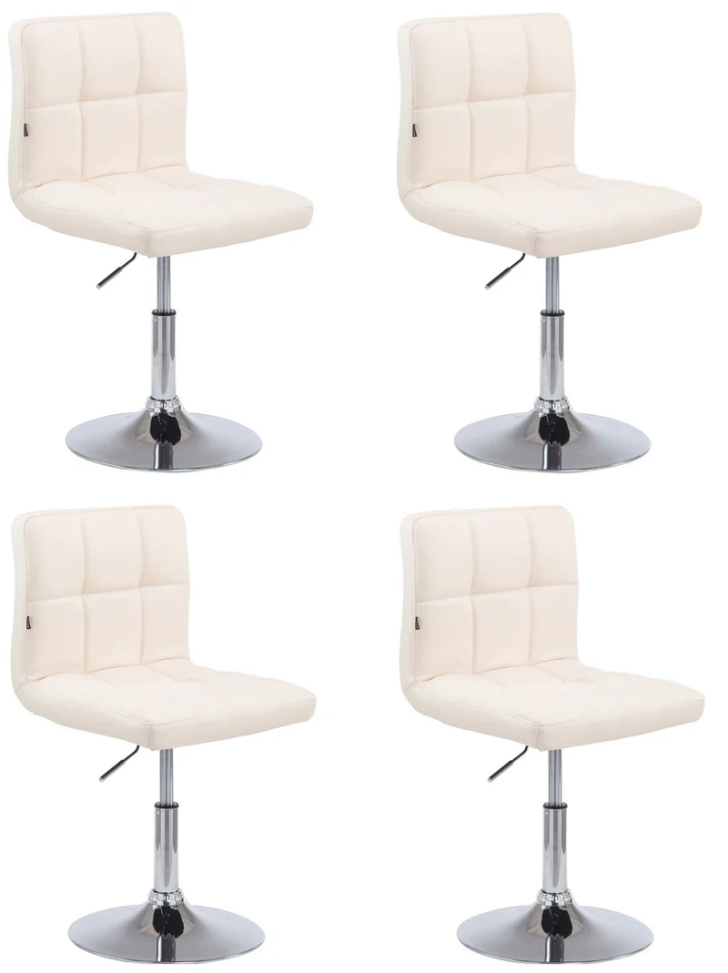 Lot de 4 chaises de salle à manger hauteur réglable design moderne couture décorative en similicuir crème piètement en métal 10_0006401