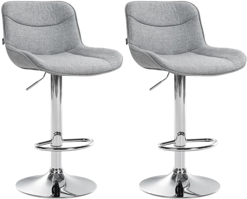 Lot de 2 tabourets de bar pivotant forme ergonomique surpiqûres décoratives en tissu gris cadre en métal chromé 10_0006200
