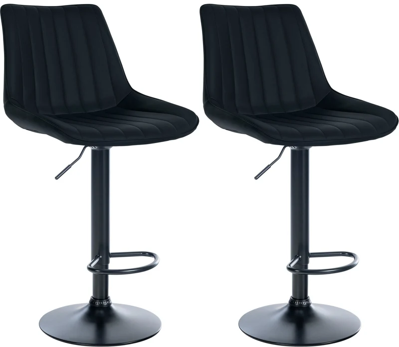 Lot de 2 tabourets de bar réglable en hauteur pivotant à 360° assise en PVC noir couture verticale pied métal noir 10_0004423