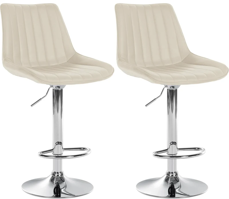 Lot de 2 tabourets de bar réglable en hauteur pivotant à 360° assise en similicuir crème couture verticale pied métal chromé 10_0006778