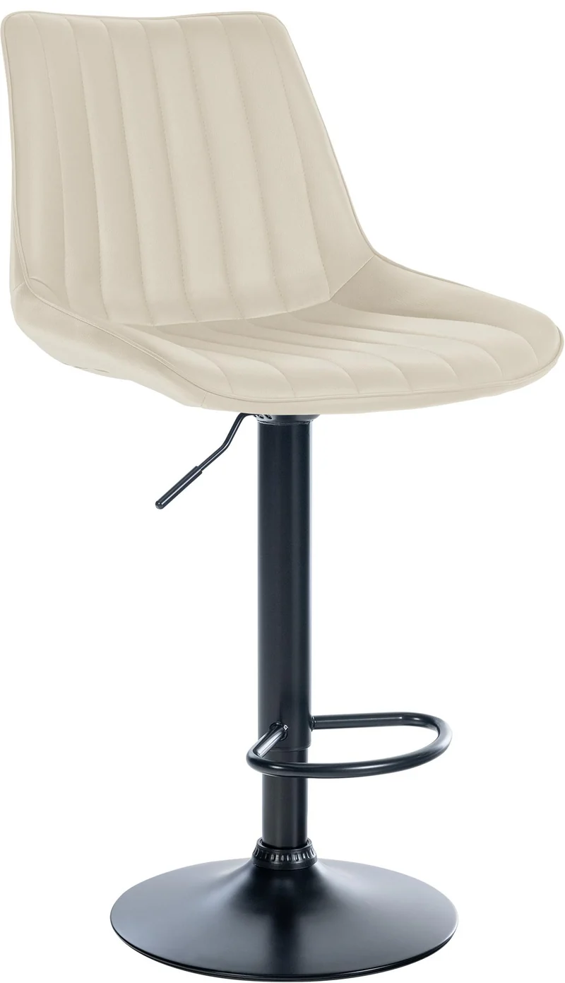 Tabouret de bar x1 réglable en hauteur pivotant à 360° assise en similicuir crème couture verticale pied métal noir 10_0006559