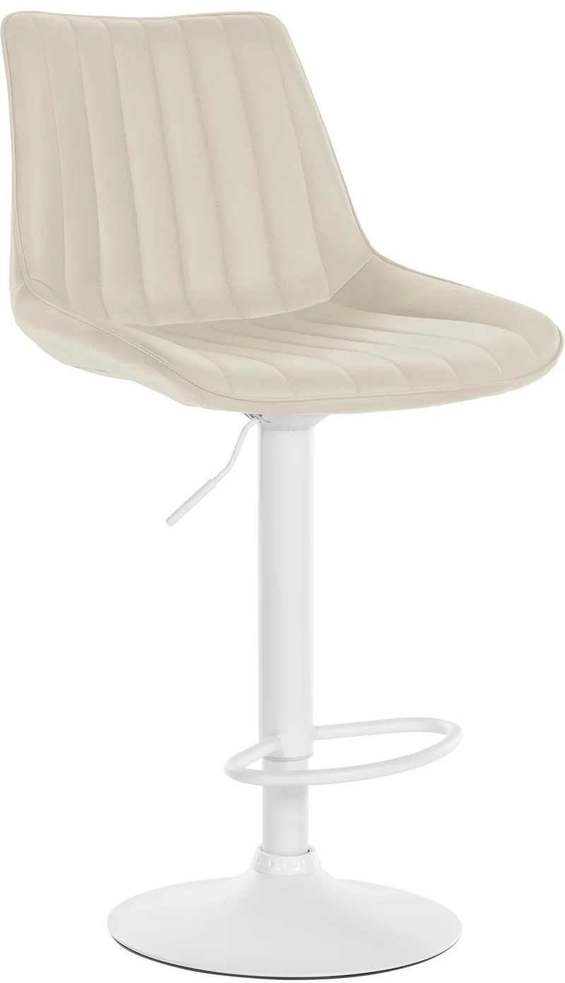 Tabouret de bar x1 réglable en hauteur pivotant à 360° assise en similicuir crème couture verticale pied métal blanc 10_0006557
