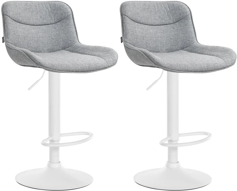 Lot de 2 tabourets de bar pivotant forme ergonomique surpiqûres décoratives en tissu gris cadre en métal blanc 10_0006199