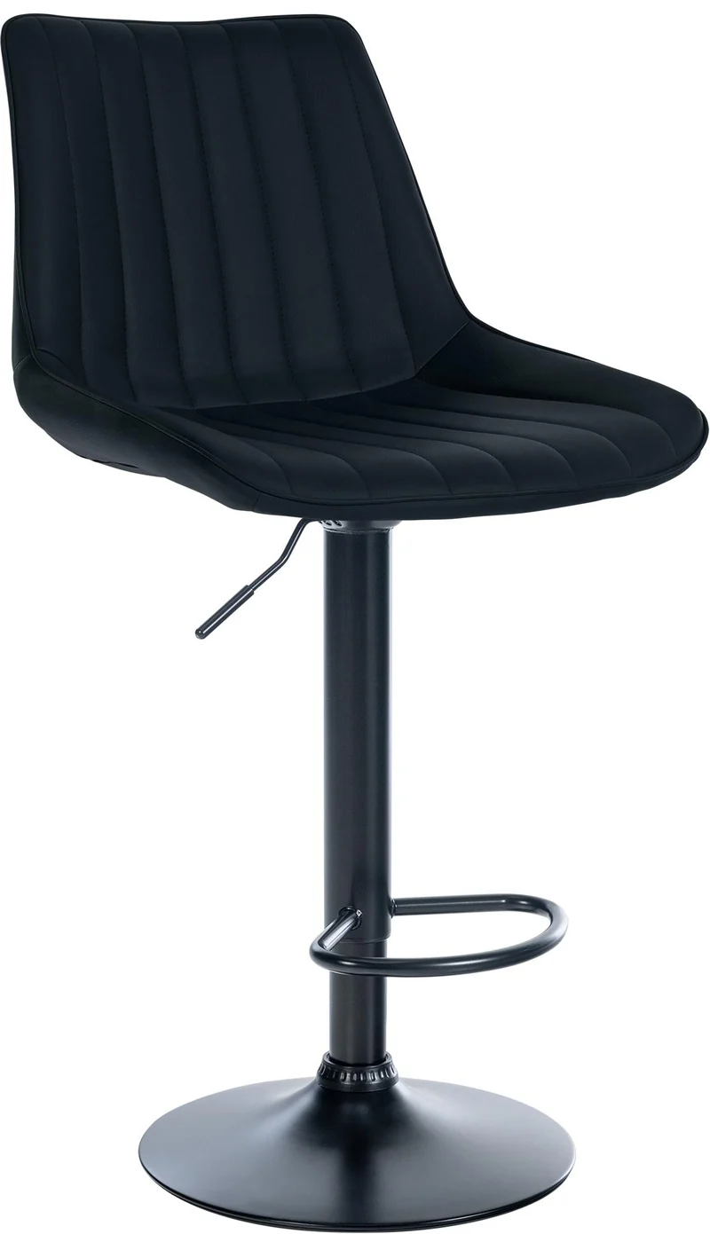 Tabouret de bar x1 réglable en hauteur pivotant à 360° assise en PVC noir couture verticale pied métal noir 10_0005423