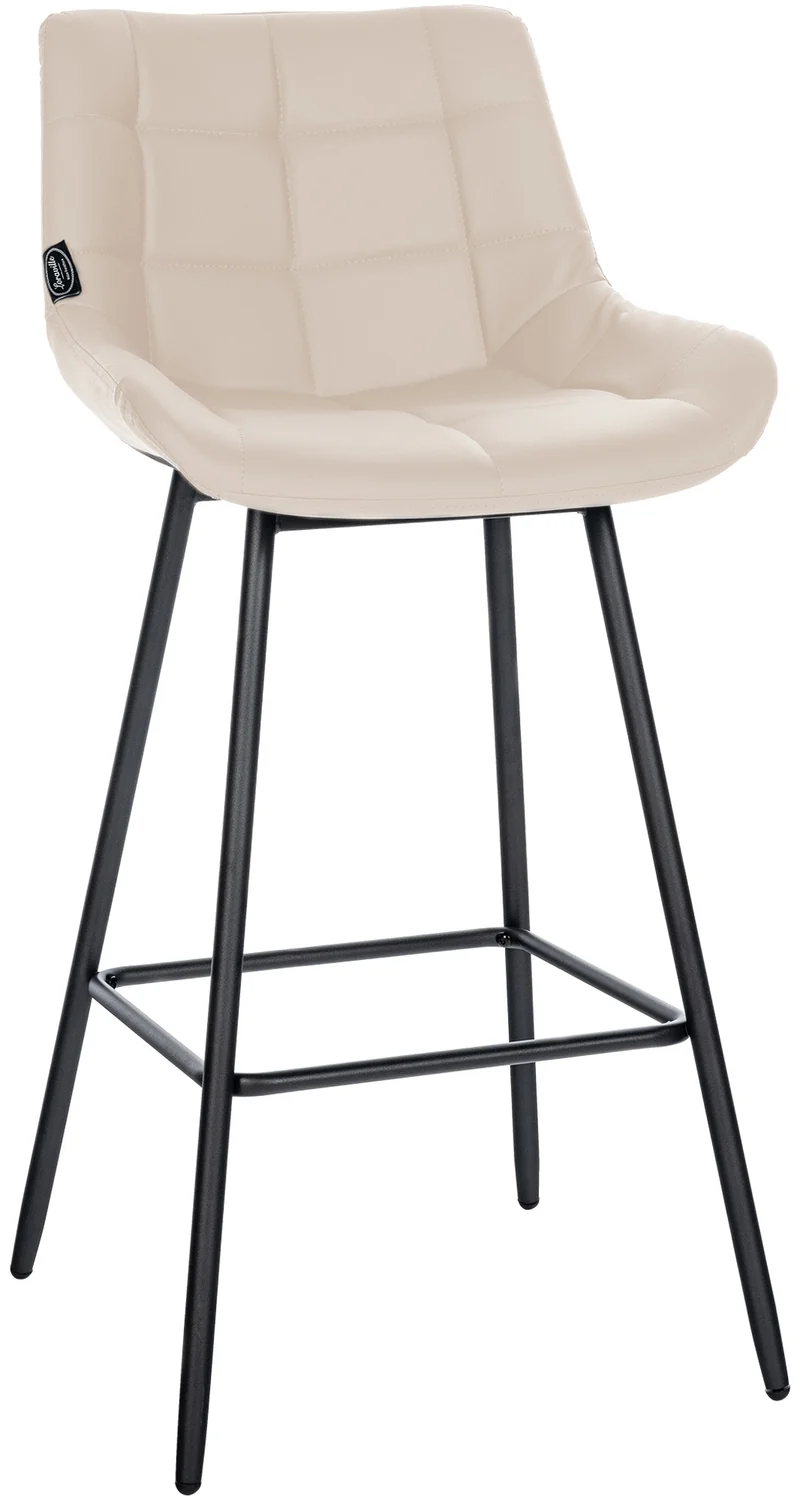 Tabouret de bar x1 avec repose-pieds revêtement en PVC crème piètement à quatre pieds en métal noir 10_0005457