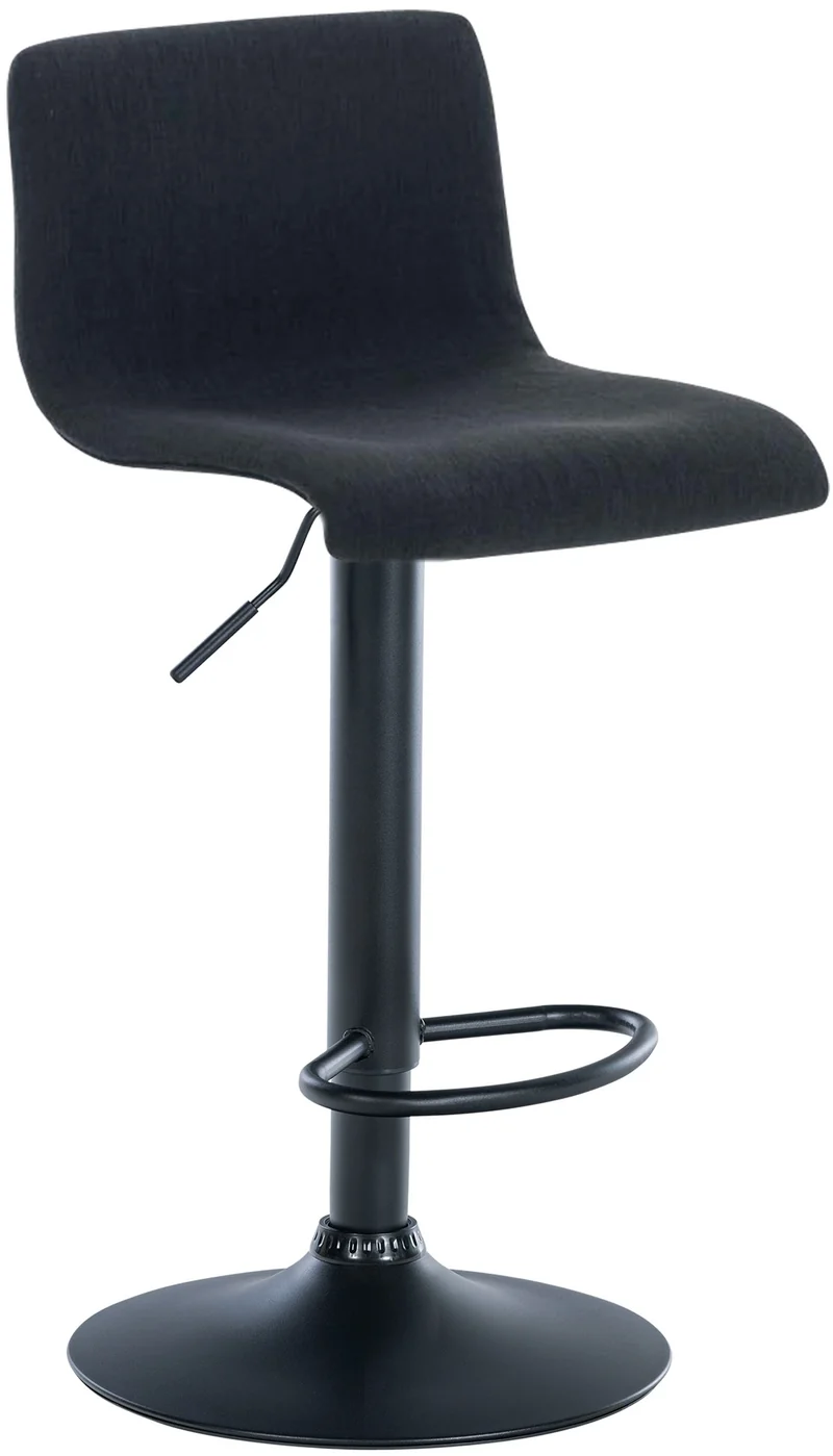 Tabouret de bar x1 avec repose-pieds pivotant dossier incurvé en tissu noir et métal noir 10_0004963