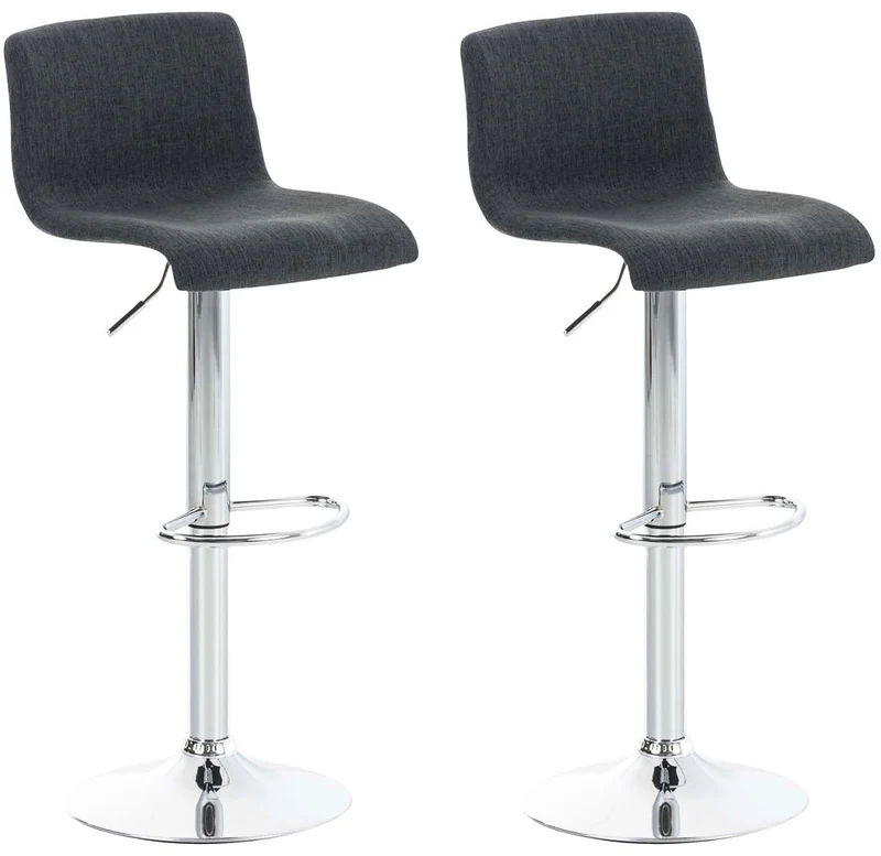 Set de 2 tabourets de bar repose-pied confortable en tissu gris foncé et métal chromé 10_0004206