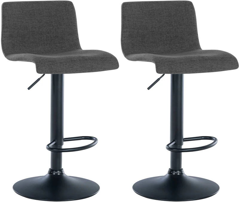 Lot de 2 tabourets de bar design simple avec repose-pieds en tissu gris foncé pieds en métal noir 10_0004052