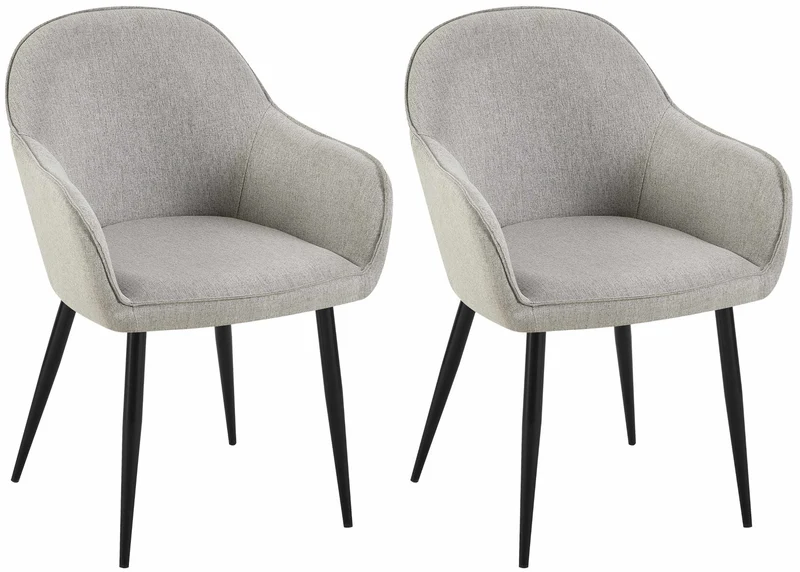 Lot de 2 chaises de salle à manger moderne et confortable en tissu gris et pieds en métal noir 10_0001601