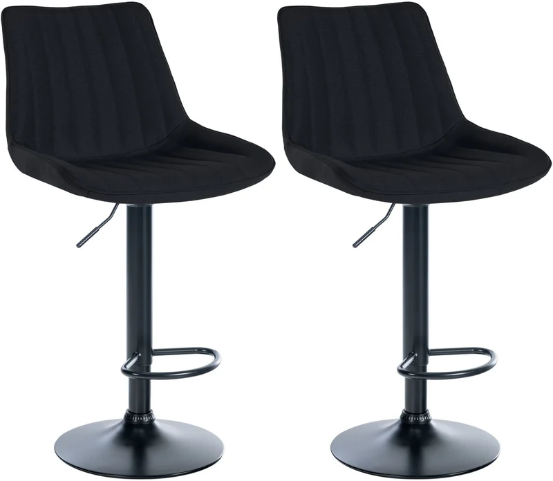 Lot de 2 tabourets de bar réglable en hauteur pivotant à 360° assise en tissu noir couture verticale pied métal noir 10_0006408