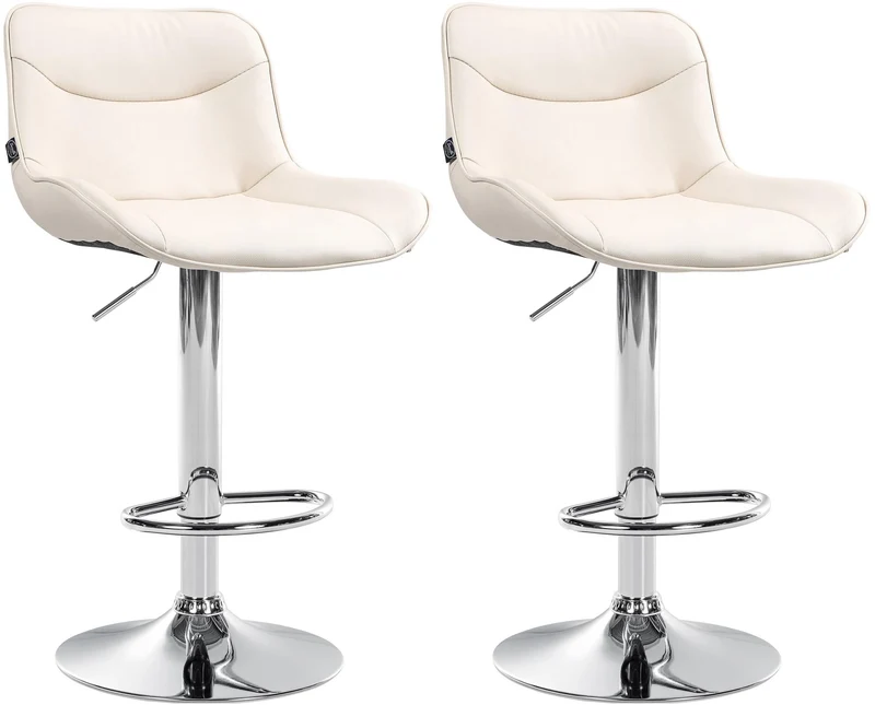 Lot de 2 tabourets de bar x1 avec coutures décoratives en PVC crème pied en trompette métal chromé 10_0004449