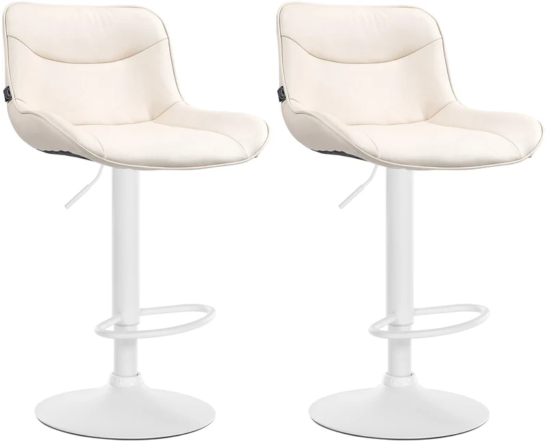Lot de 2 tabourets de bar x1 avec coutures décoratives en PVC crème pied en trompette métal blanc 10_0004457