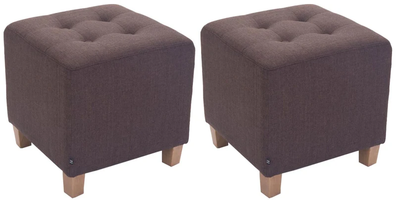 Lot de 2 tabourets bas pouf repose-pieds forme carrée en tissu marron 10_0004471