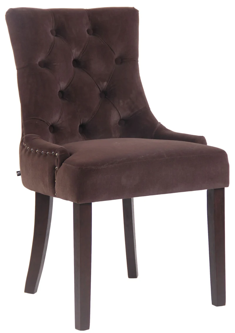 Chaise de salle à manger x1 design antique capitonné en velours marron avec 4 pieds en bois marron 10_0001934