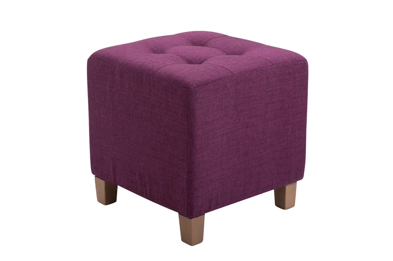 Tabouret bas repose-pieds pouf capitonné en tissu lila pieds en bois 45x46 cm 10_0000160
