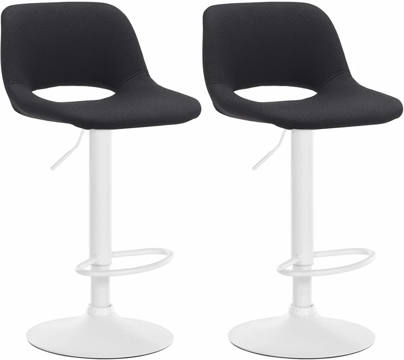 Tabourets de bar chaises haute x2 avec repose-pieds en tissu noir piètement métallique blanc 10_0004101