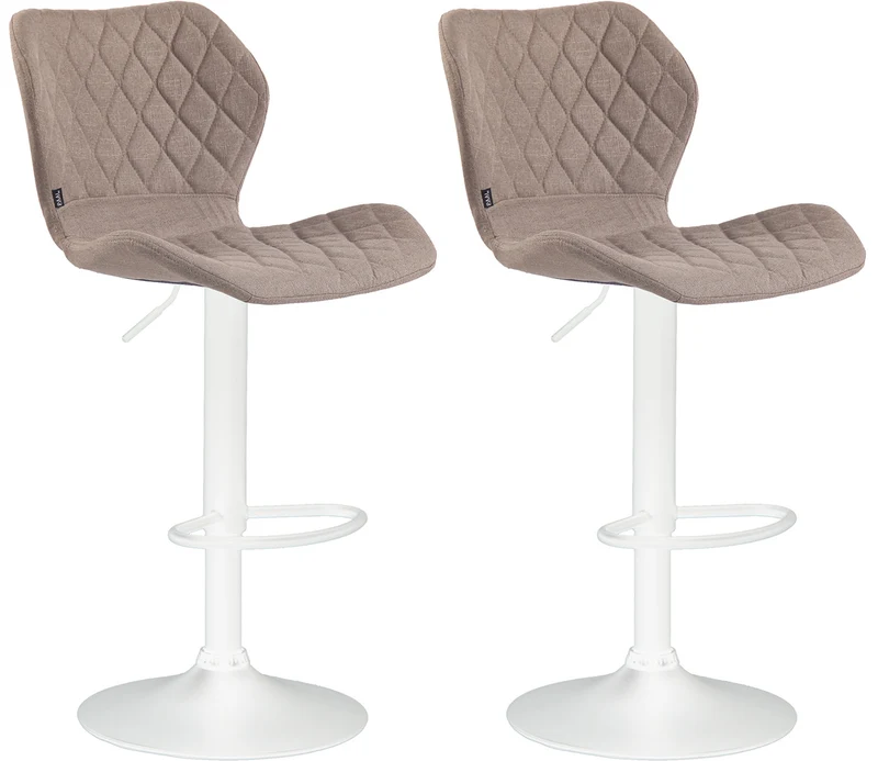 Lot de 2 tabourets de bar avec coutures décoratives en forme de losanges en tissu taupe et métal blanc 10_0004123
