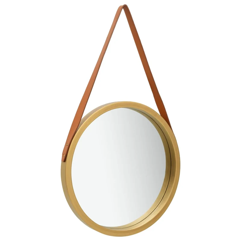 Miroir mural avec sangle marron 40 cm en bois doré DEC022903