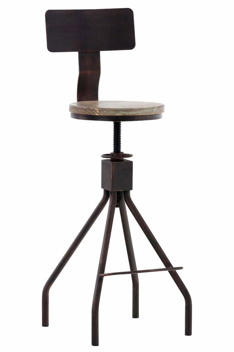 Chaise haute avec repose-pieds avec dossier style industriel – assise bois massif et structure métal bronze 10_0006099