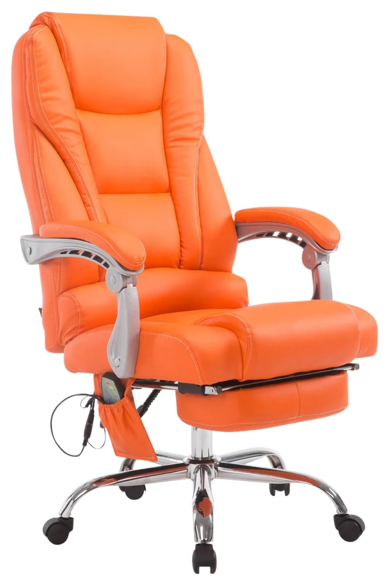 Fauteuil de bureau ergonomique fonction massage avec repose-pieds extensible accoudoirs PVC orange et métal 10_0007037