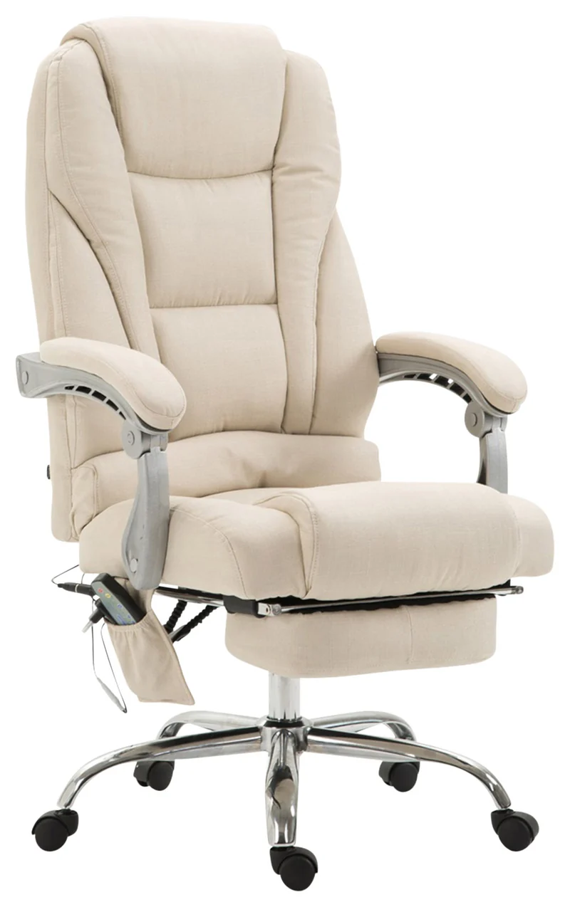 Fauteuil de bureau avec fonction massage et repose-pieds ajustables en tissu crème 10_0002590