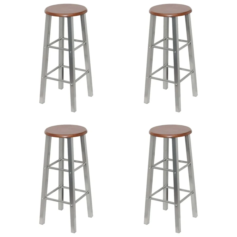 Lot de 4 tabourets de bar chaises hautes acier argenté + MDF DEC029905