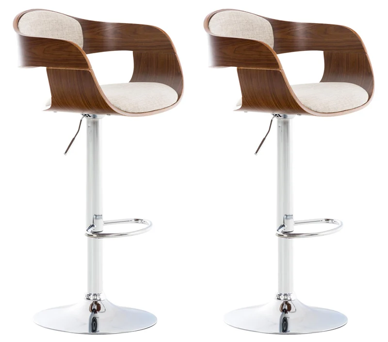 Lot de 2 tabourets de bar design scandinave en tissu crème et structure en bois couleur noyer 10_0004250