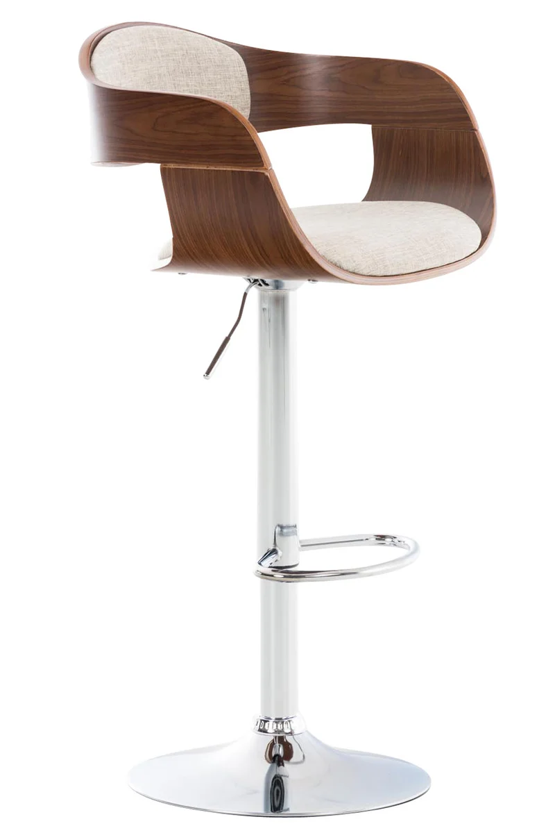 Tabouret de bar x1 design scandinave en tissu crème et structure en bois couleur noyer 10_0005046