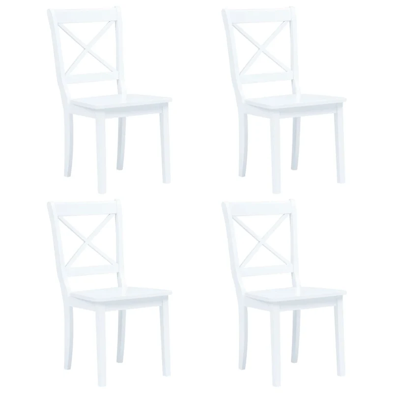 Lot de 4 chaises de salle à manger cuisine design classique blanc bois d'hévéa massif CDS021227