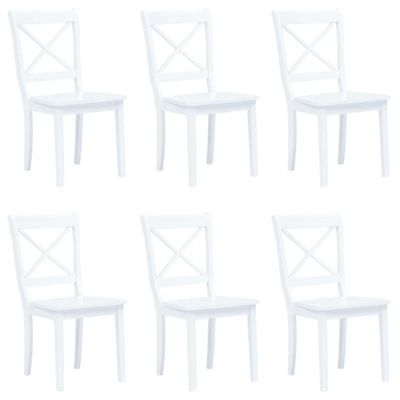 Lot de 6 chaises de salle à manger cuisine design classique blanc bois d'hévéa massif CDS022151