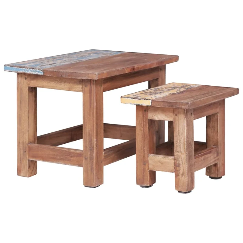 Lot de 2 tables d'appoint gigognes en bois d'acajou massif effet vieilli DEC032687