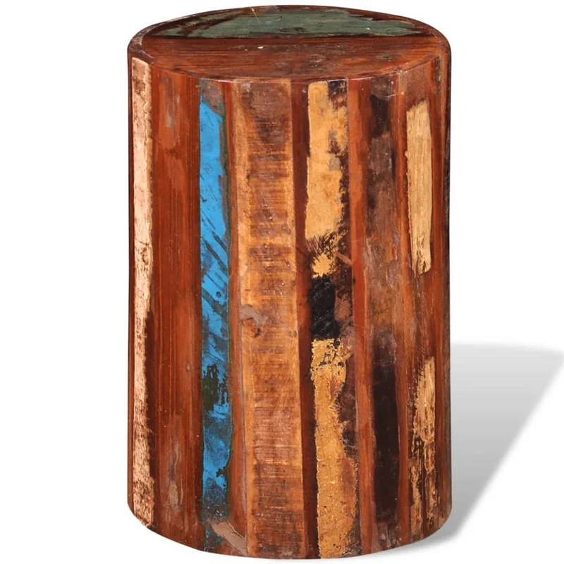 Tabouret assise repose-pieds hauteur 45 cm en bois de récupération massif brun DEC026332