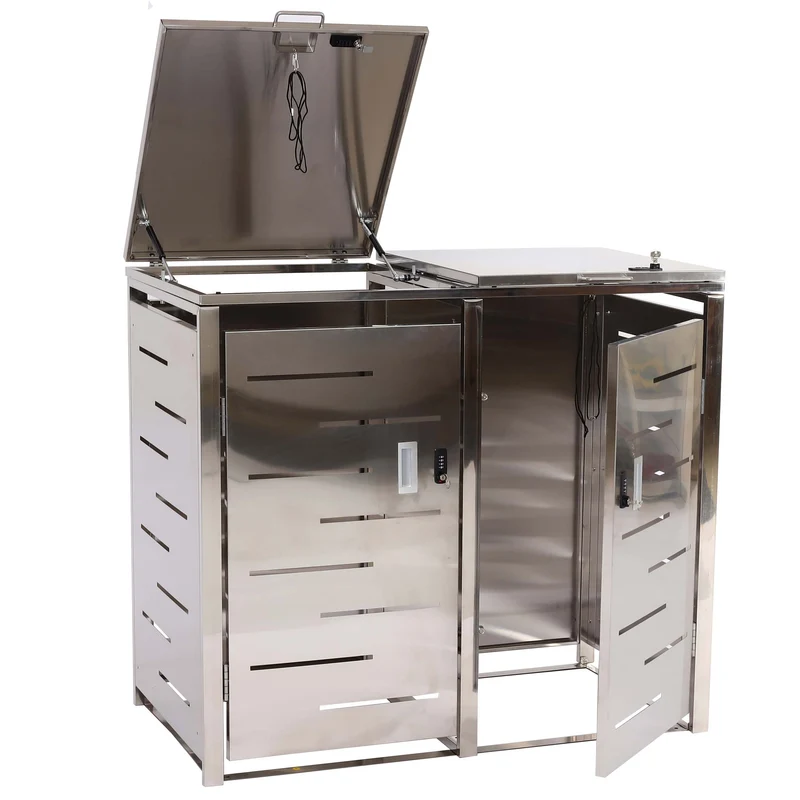 Abris poubelles 2 compartiments conteneur capacité de 80 à 120 litres 103x115x63 cm acier inoxydable 04_0008225