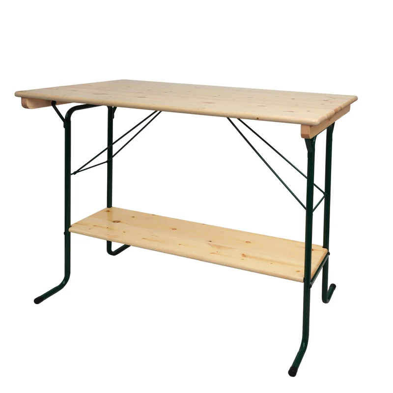 Table haute extérieure en pin massif avec étagère et structure métal 110 x 125 x 70 cm 04_0008514