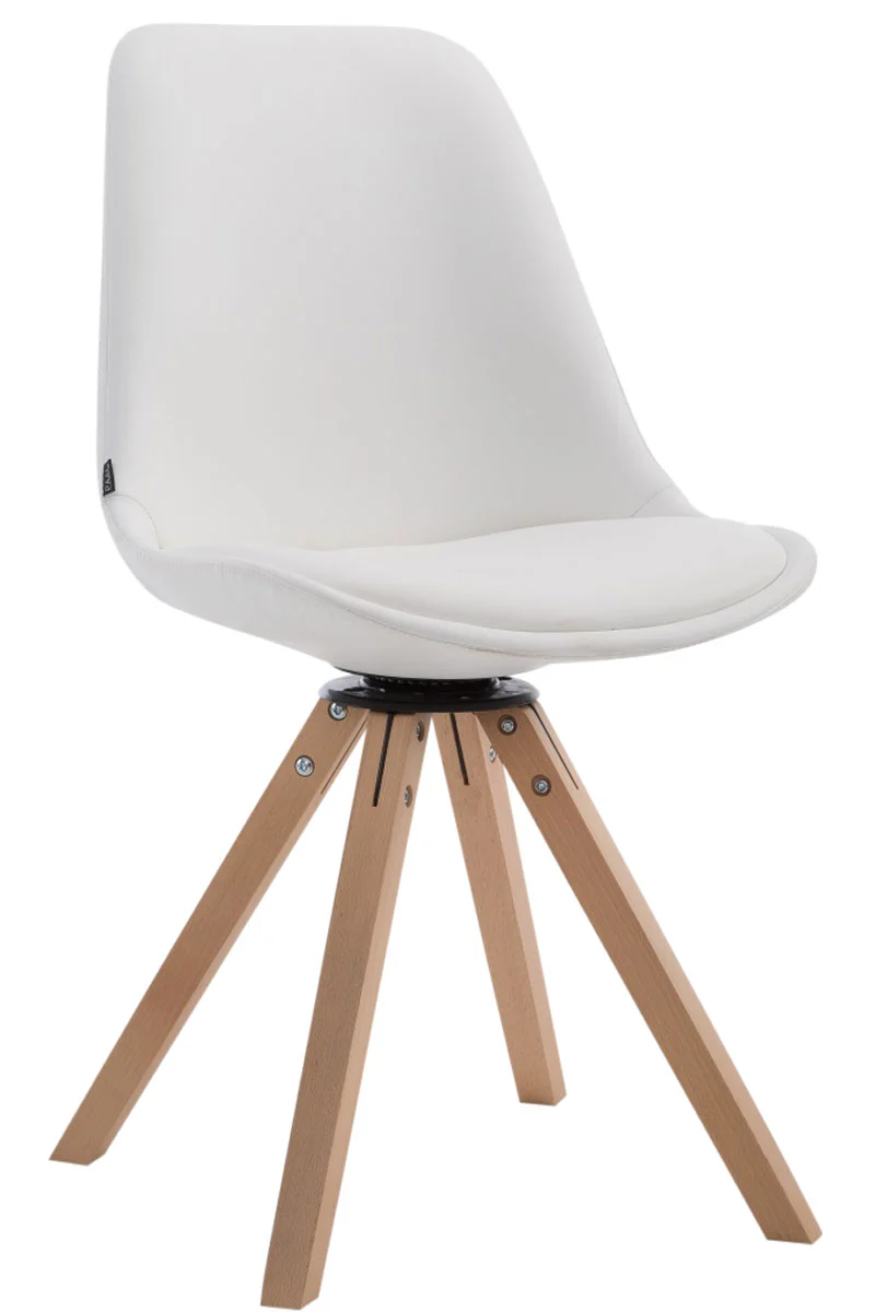 Chaise de salle à manger x1 pivotante style moderne assise en PVC blanc piètement en bois clair 10_0003326