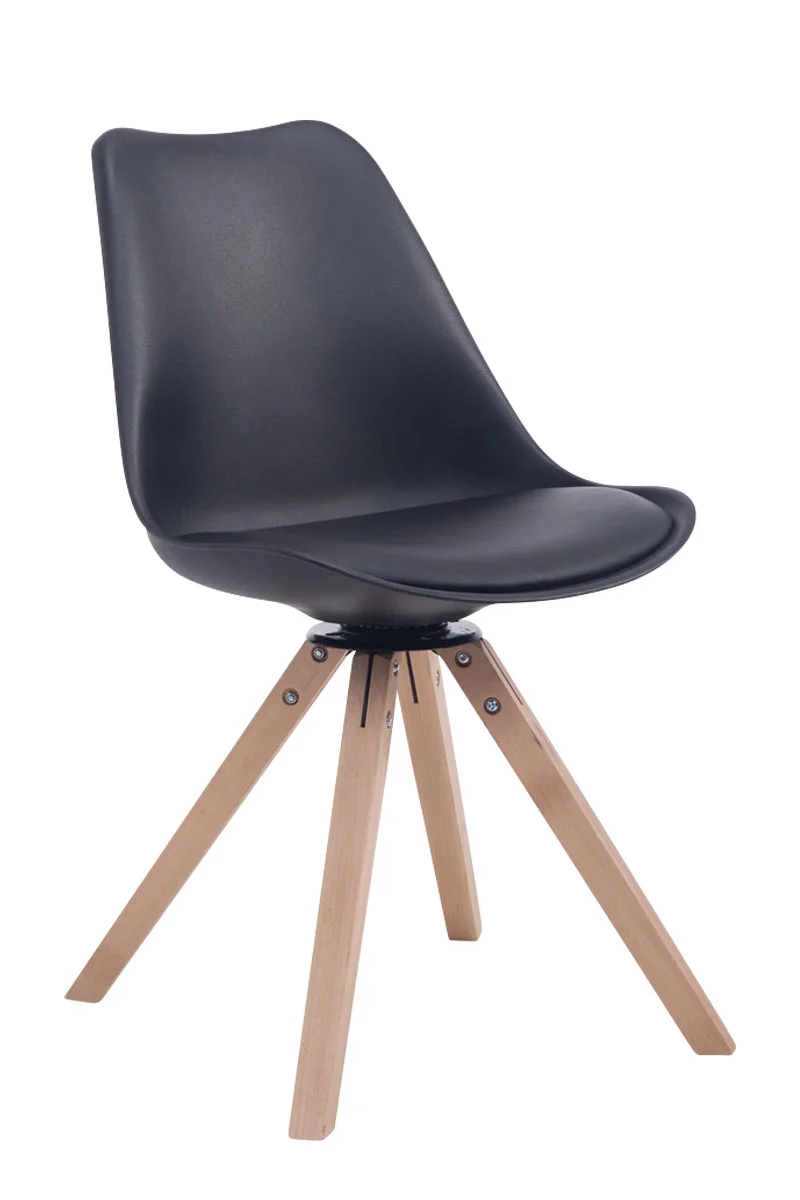 Chaise de salle à manger x1 chaise visiteur assise pivotant à 360° en PVC et plastique noir piètement en bois carré clair 10_0003470